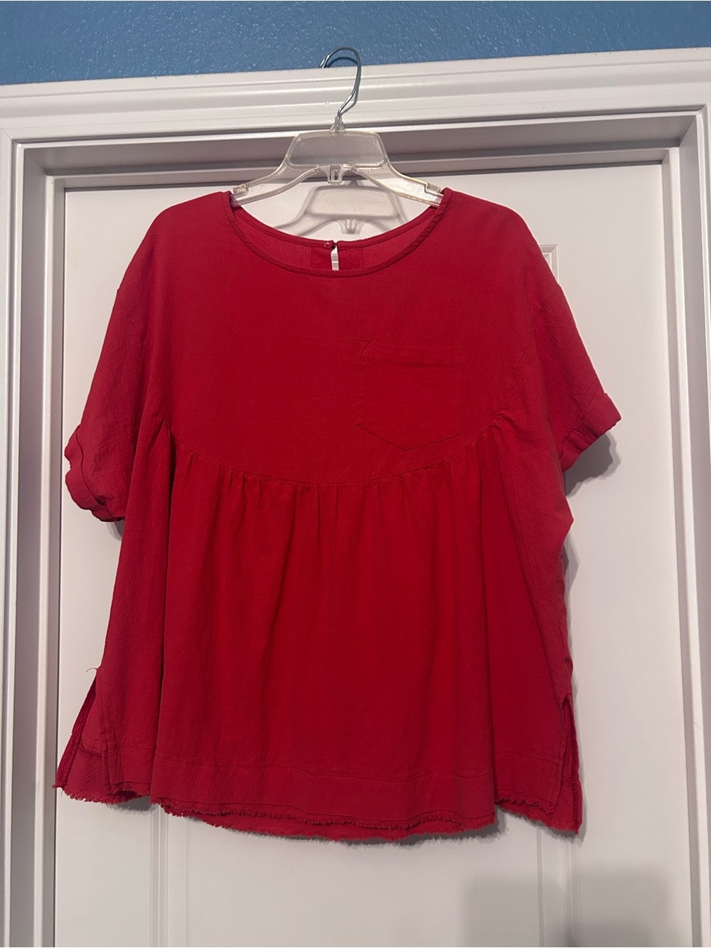 Women’s Red Peplum Short Sleeve Top